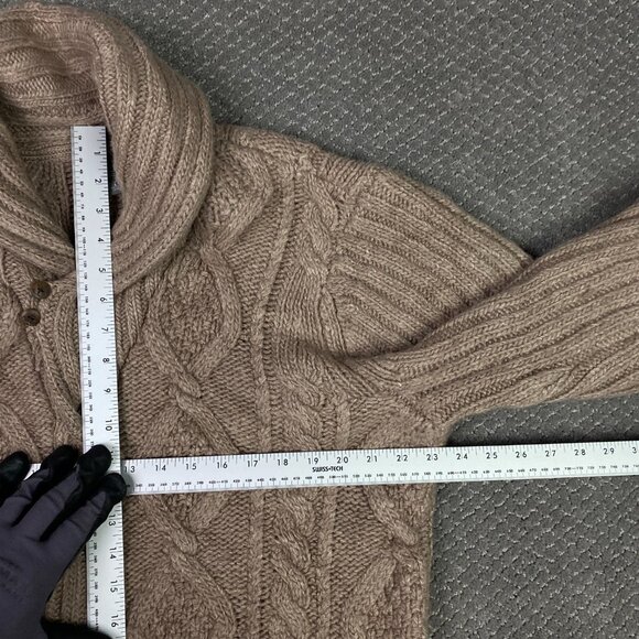 LL Bean Cardigan Sweater Mens Large Brown Heavy Wool Cable Knit Fisherman Chunky - Picture 7 of 12
